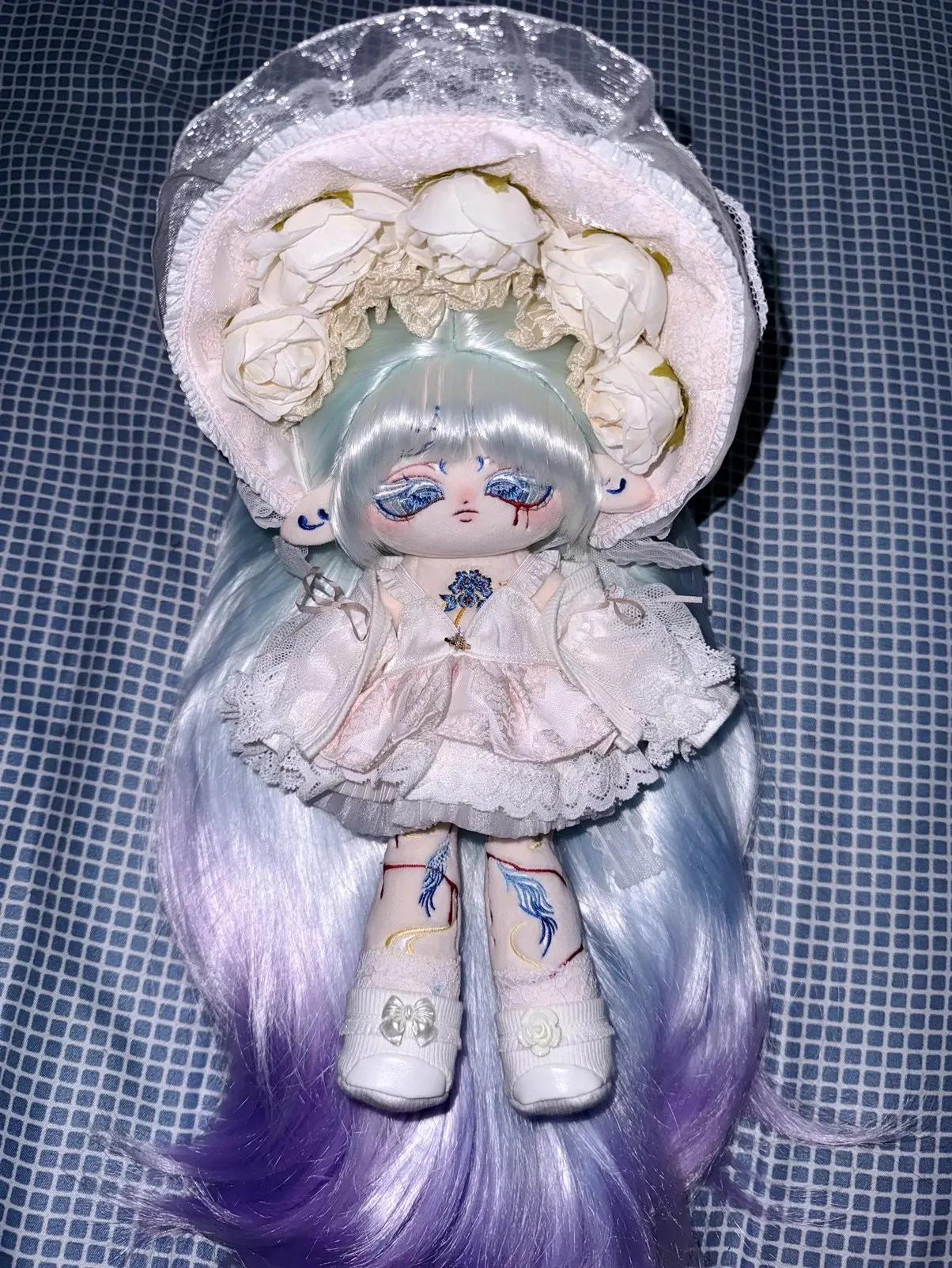 Boneca de algodão de pelúcia para crianças, Anime, Xue Qing, Angel Princess Monster, olhos azuis, peruca de cabelo, peluches de 30cm, presente