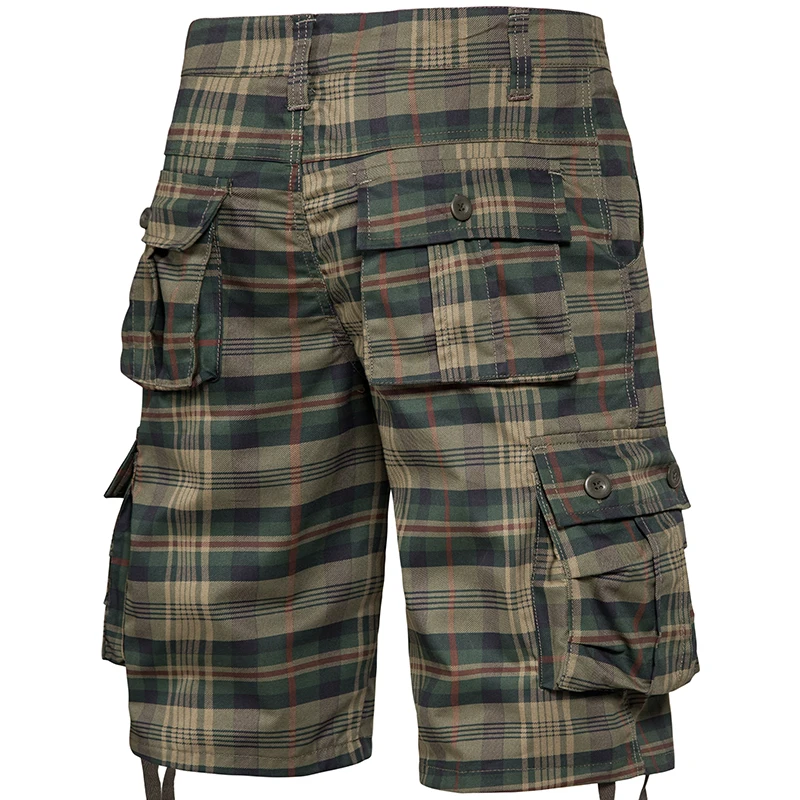 Short cargo à carreaux pour homme, pantalon au genou, coton, mince, décontracté, sport, poche utilitaire, grande taille, culotte de bain droite, été