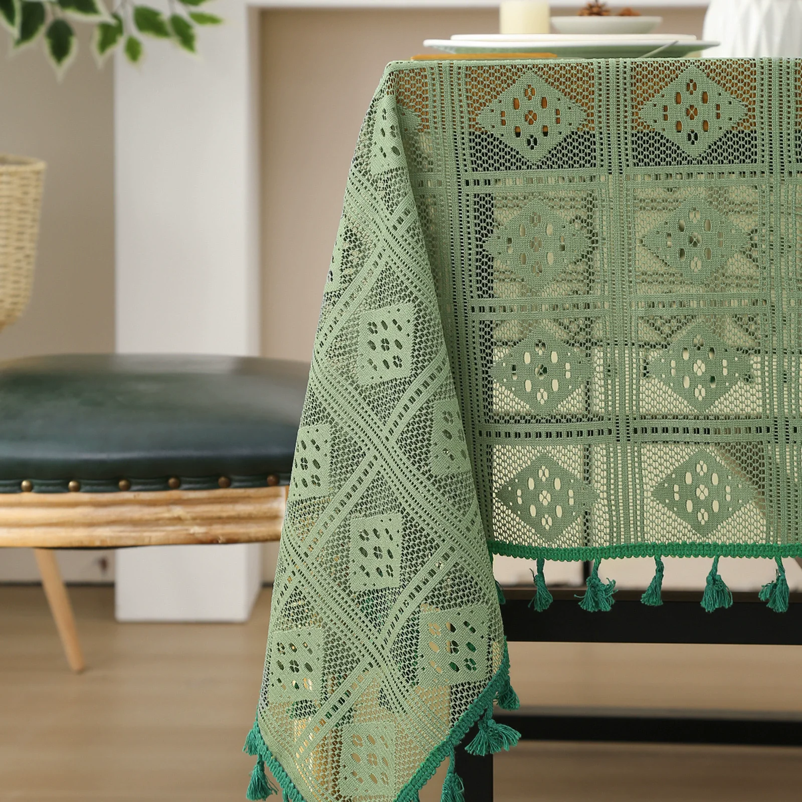 الأخضر جوفاء خارج مفرش المائدة الرجعية النسيج مفرش المائدة طاولة طعام طاولة القهوة غطاء القماش مفرش المائدة المستطيلة #2