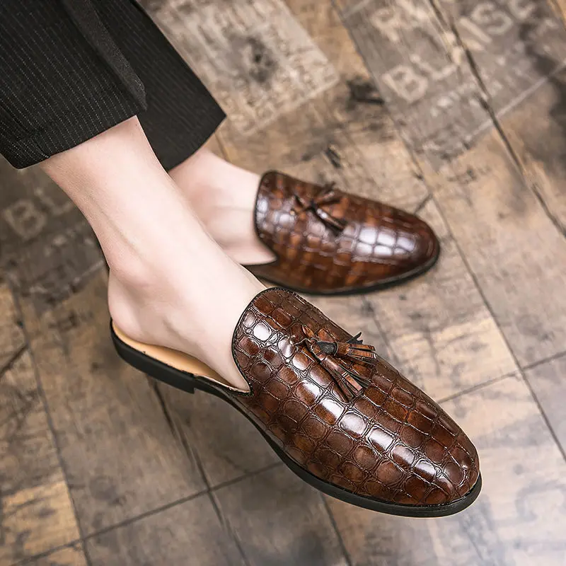 Famous Brand Shoes Mens Dress Shoes Leather Mules Men Dress Loafers Wedding Shoes Men Pantuflas Heren Schoenen Zapato Hombre