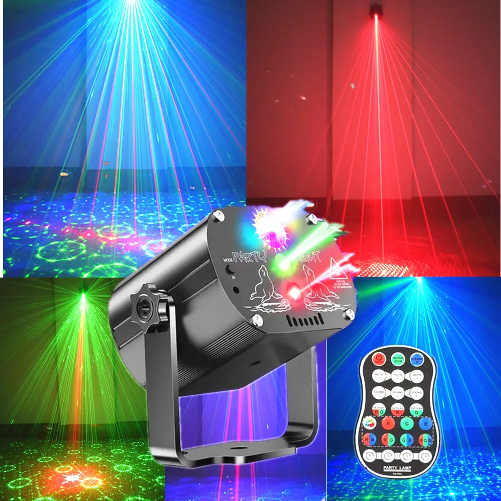 DJ Disco Bühnen-Partybeleuchtung Fernbedienung Sprachgesteuerte Laser RGB Stroboskop-Lichtprojektor Heim Weihnachten Halloween Dekoration