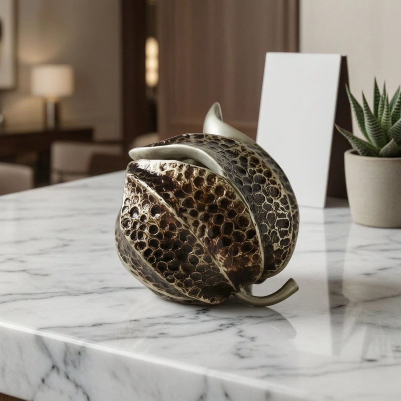 Metal Sculpture with Hammered Surface Textured Sculptural Object Accent Piece Metalized for Home Decorators, Console Table