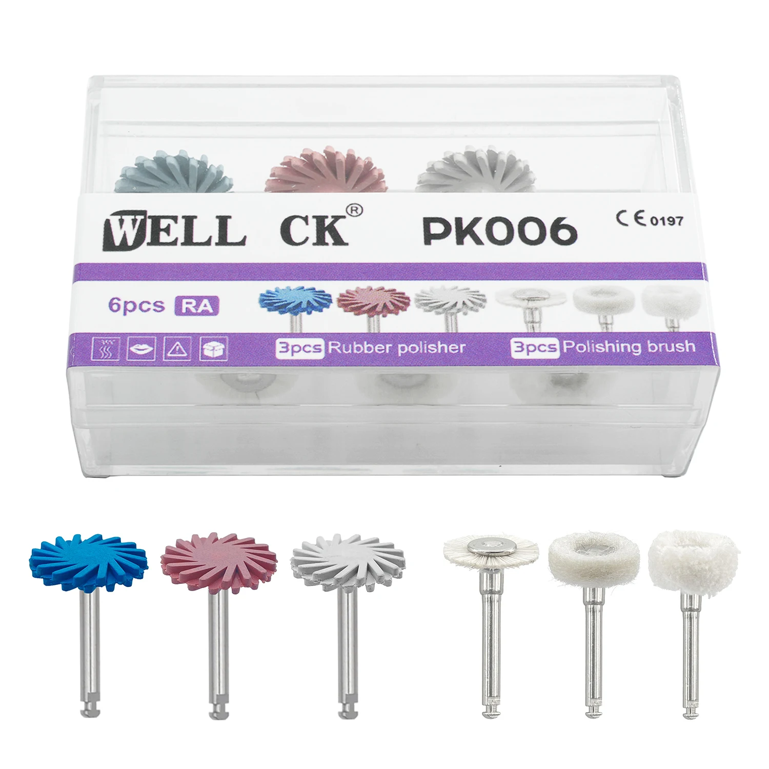 Well CK Dental Rubber Polisher Composite Flat Polishing Brush Cotton Wheel Resin Polishing Diamond System RA Disc 14mm Wheel Kit