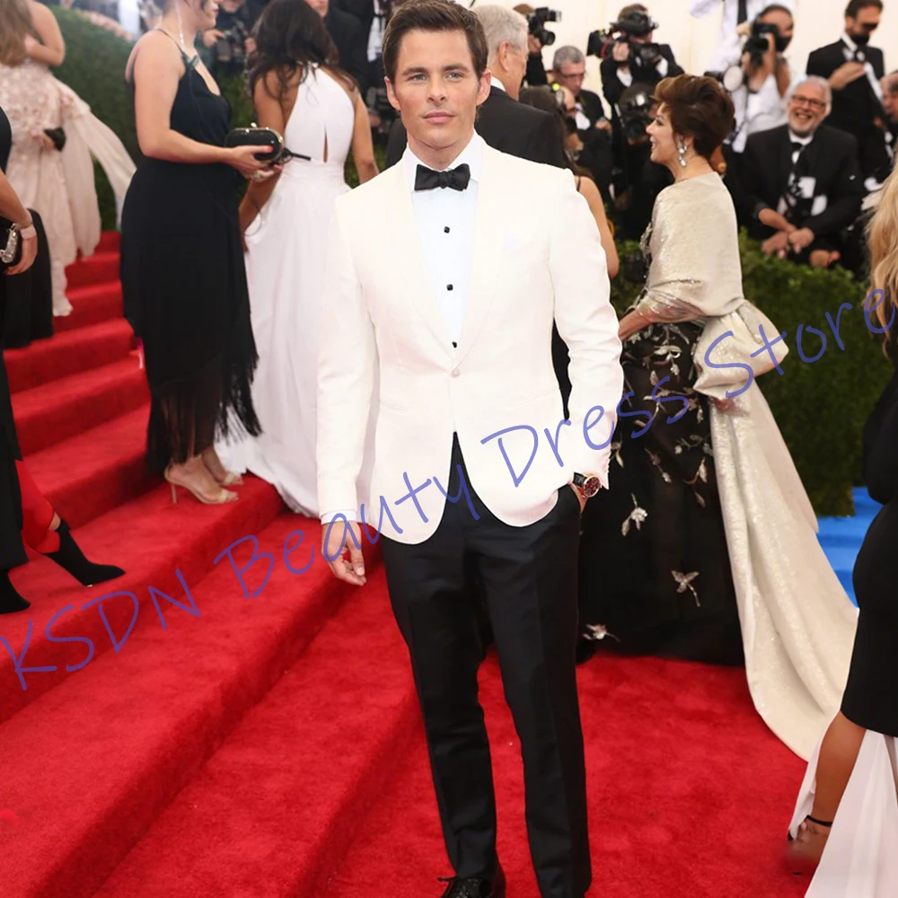 

Elegant Men's White Tuxedo Suit 2-Piece (Jacket+Black Pants) Slim-Fit Tailoring Blazer Luxury Formal Wedding Grom Outfit