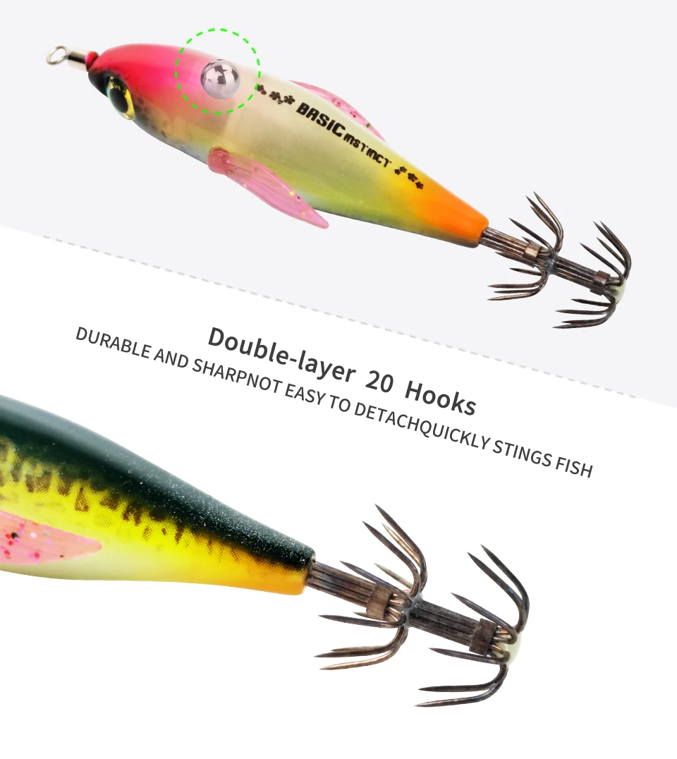 ILURE Leuchtender Tintenfischköder aus Holz, Garnelen-Tintenfischhaken, Tintenfisch-Angelköder, nachtleuchtender Tintenfisch- und Tintenfischköder für Oktopusfische – Detail 6