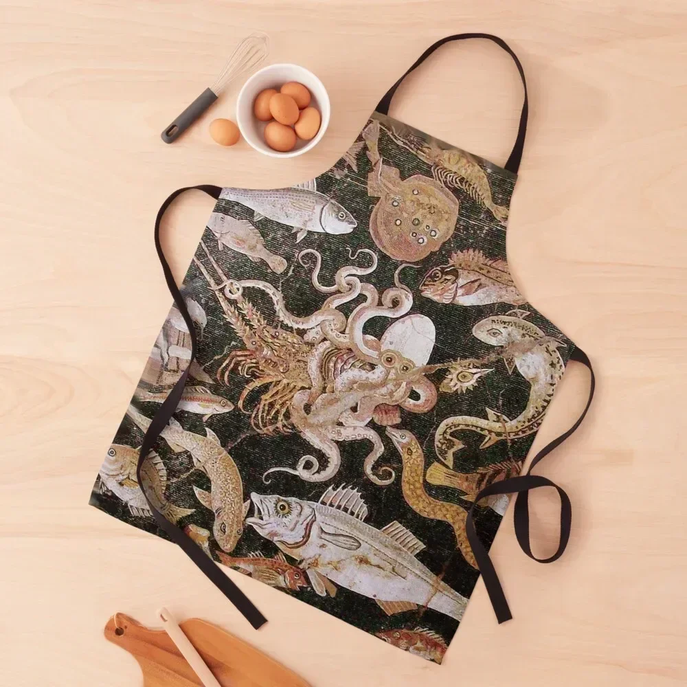 

POMPEII COLLECTION / ANTIQUE OCEAN - SEA LIFE SCENE,OCTOPUS AND FISHES Apron Waterproof Kitchenware painters Apron