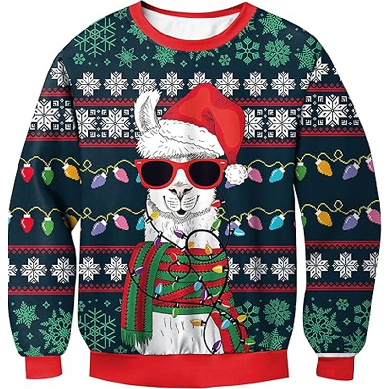 Funny Animal Alpaca Graphic Ugly Christmas Sweater Fashion Pet Cat Dog Sweatshirts For Women Clothes Xmas O Neck Pullovers Tops