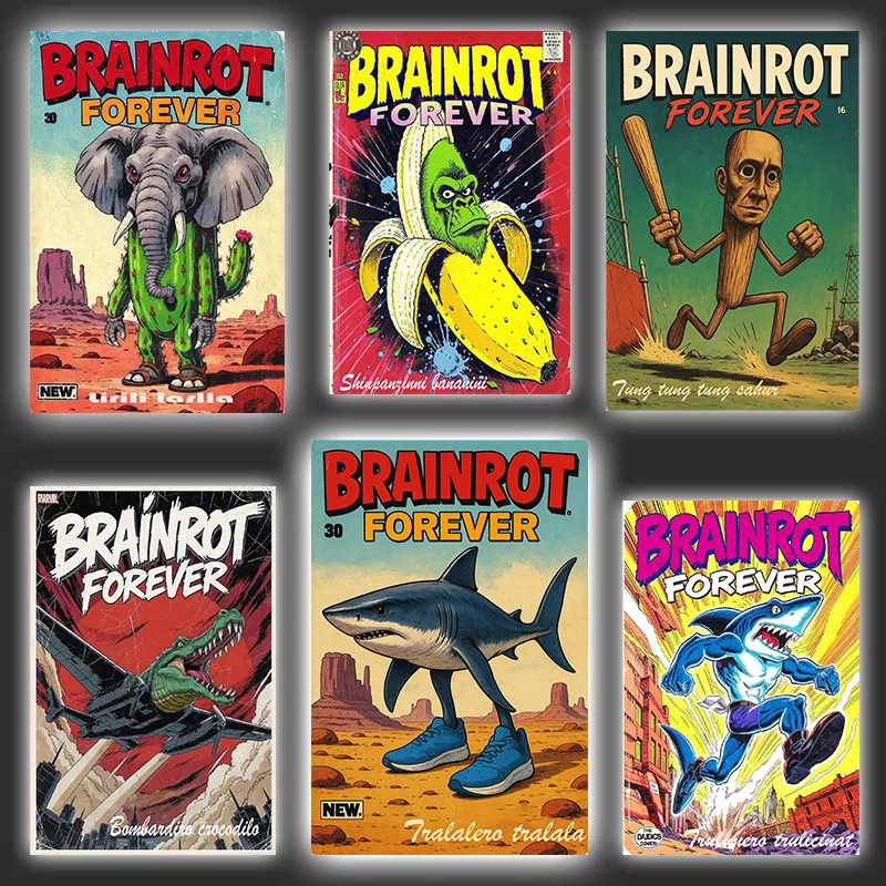 خمر العصرية Brainrot الهزلي تونغ تونغ ساهر Tarlalero Tralala جدار ديكور فني مضحك مخلوق غريب المشارك غرفة المنزل المرآب بار