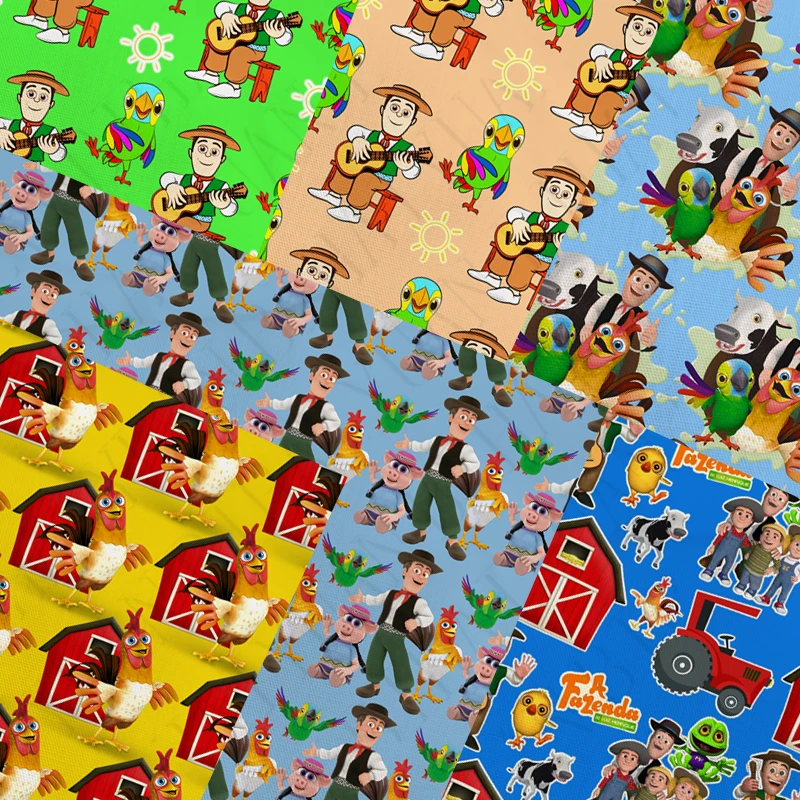 Một Nửa Sân 45*140Cm Bộ Phim Hoạt Hình In Polyester Nông Trại Và Bò May Quilting Vải Bộ Kim Chỉ Chất Liệu Handmade F3192