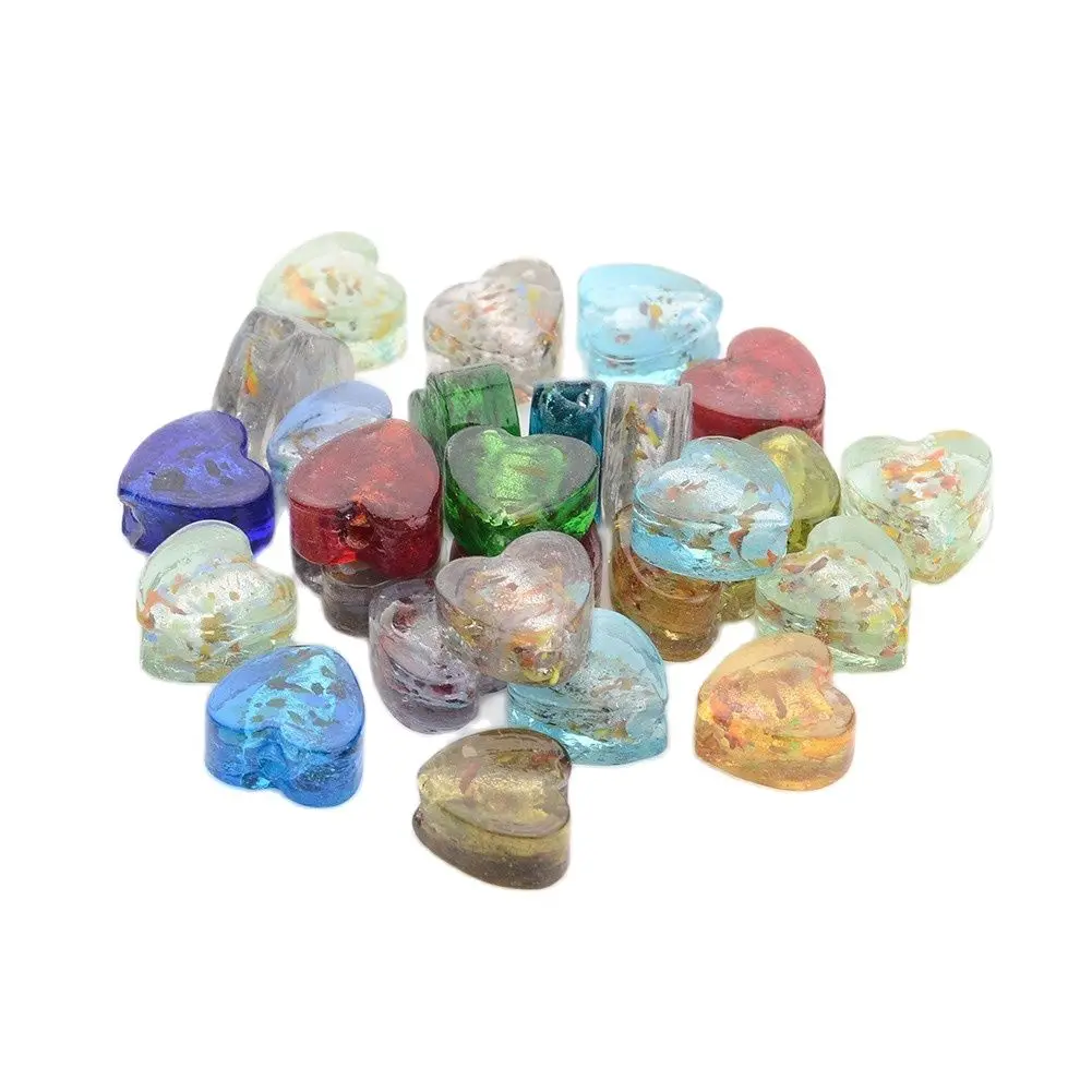 

Kissitty 20Pcs/Lot 12MM Heart Shape Handmade Silver Color Foil Glass Beads For Jewelry Making DIY Bracelet Necklace Accessories