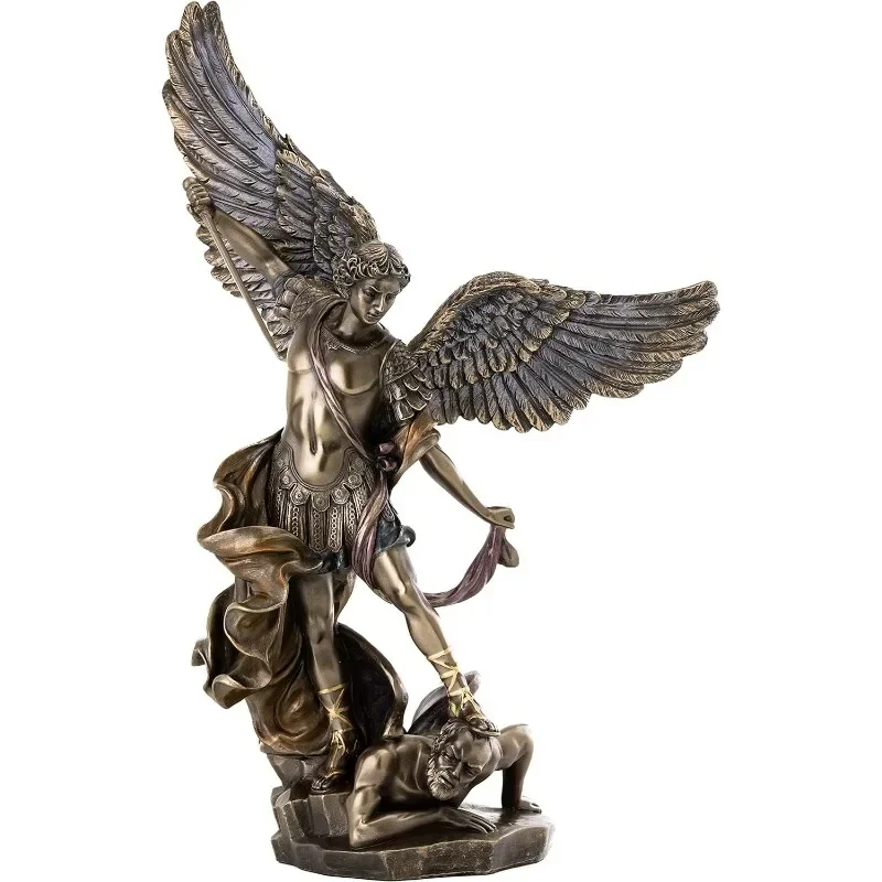 tt Statue - Michael Archangel of Heaven Defeating Lucifer in Premium Cold-Cast Bronze - 14.5-Inch Collectible Angel Figurine