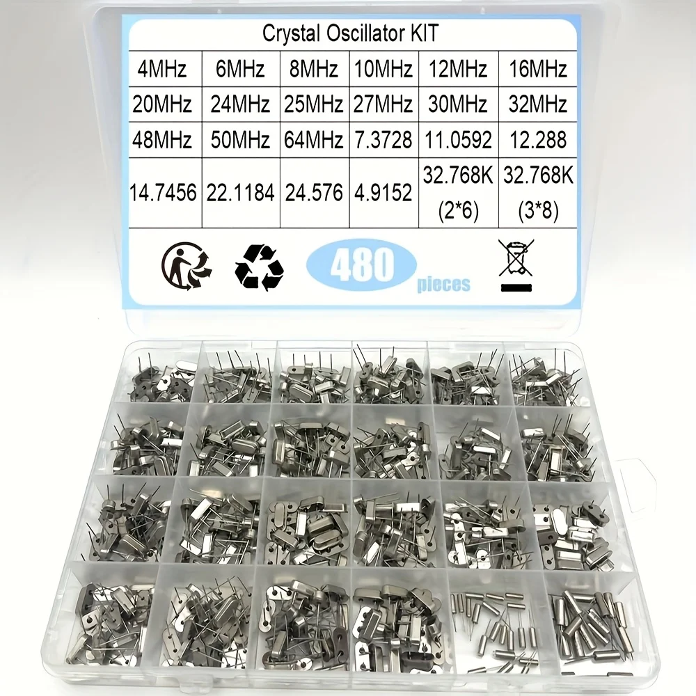 480PCS Hc-49S 24 Kinds X20pcs Crystal Oscillator Electronic Kit Resonator Ceramic Quartz DIP 32.768 4 8 12 16 20 25 MHZ
