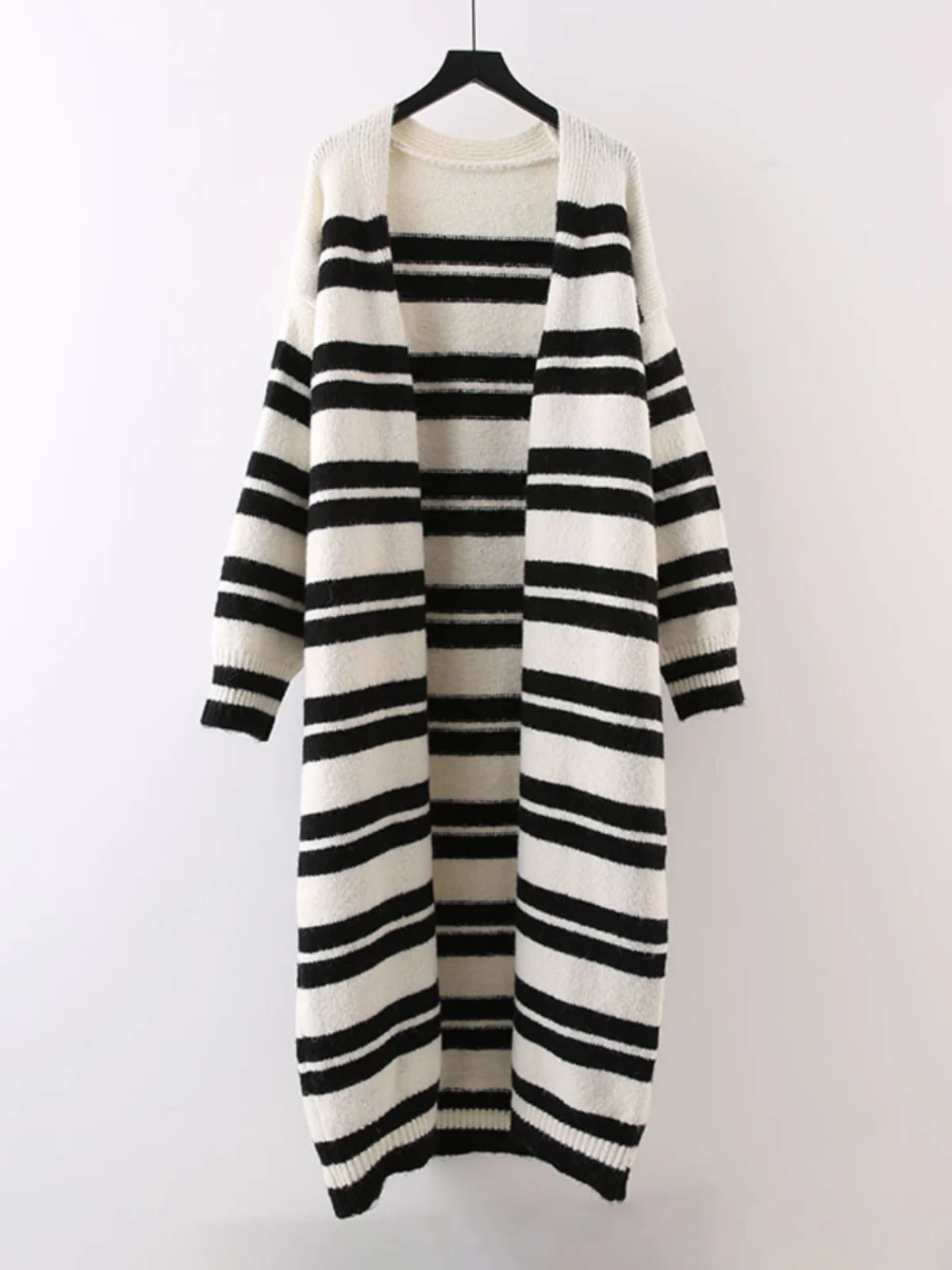 

Ladies' Lazy Sle Long V-Ne Striped Open Cardigan Sweater Loose Outerwear Autumn New Winter Warm Thermal Fce Blend