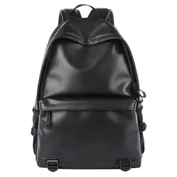 Men's Leather Backpack Teen Black School Bag Boy College School Bag Laptop Backpack School Wind Leisure Bag