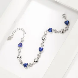 Braccialetti d'amore con cuore in argento Sterling 925 con zirconi blu per le donne articoli di accessori per gioielli di qualità di lusso da sposa