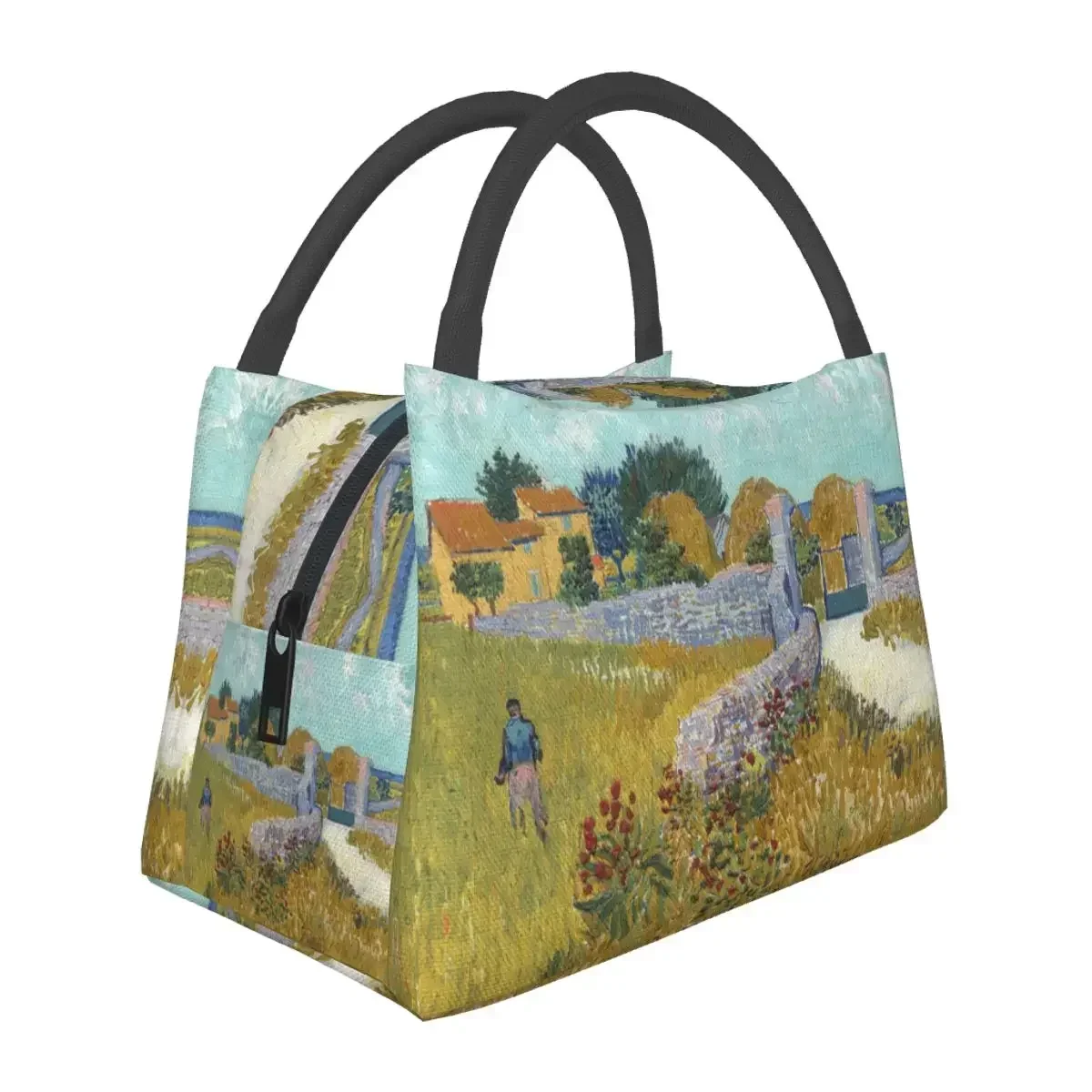 Farm Wheat Oil Painting Lunch Bag Insulated Canvas Cooler Farmhouse in Provence Thermal Cold Picnic Lunch Box