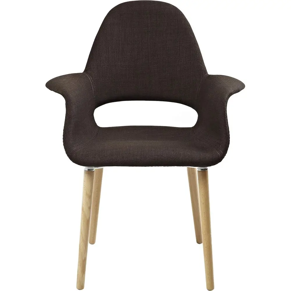 Brown Century Style Upholstered Dining Armchair with Natural Wood Legs, 1pc