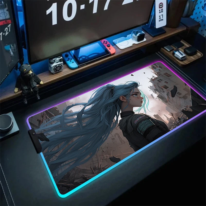 League of legend RGB Gaming Mouse Pad Jinx Mousepad Large Cool Keyboard Desk Carpet Game Rubber antiscivolo LED Mouse Mat Gamer Xxl