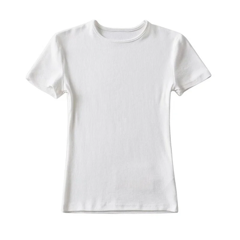 Casual Summer Woman Skinny Fit T-shirt Tight Short-Sleeve O-neck Tee Basic Solid Crop Tops T Shirt