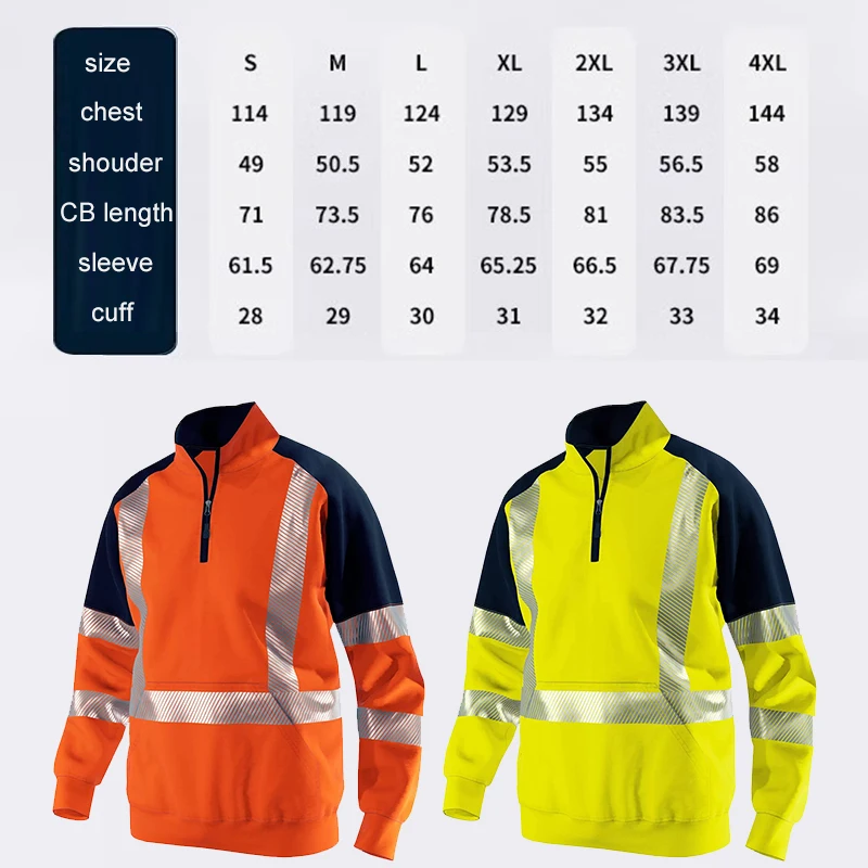 Men Hi Vis Viz Safety Security Pullover Hoodie High Visibility Workwear Two Tone Reflective Sweatshirt Jacket