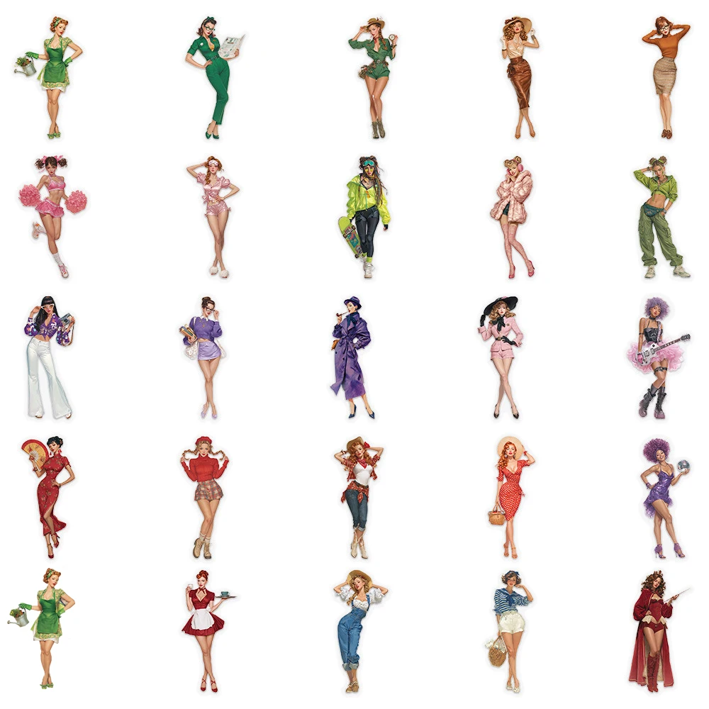 10/30/50 قطعة الكلاسيكية الرجعية مثير دبوس حتى البوب الفتيات ملصقات الكرتون الكبار الشارات محمول حقيبة الهاتف شفافة PET ملصق حزمة