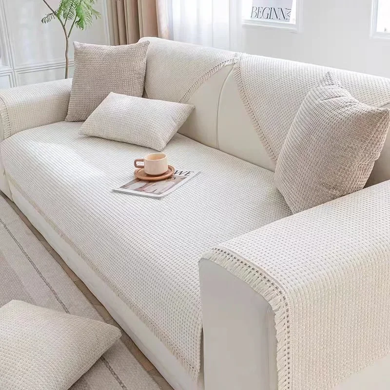 Cream Style Sofa Cushion All-season Universal Anti Slip Tassel Edge Sofa Cover