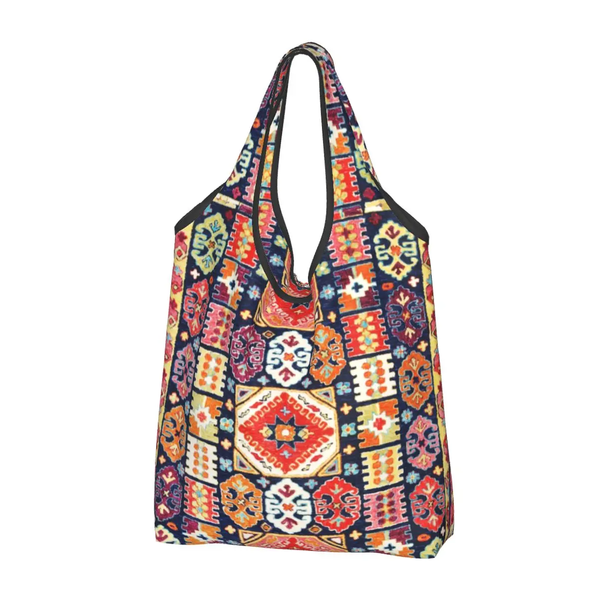 Funny Bohemian African Moroccan Hippie Stylek Shopping Tote Bag Portable Boho Geometric Groceries Shoulder Shopper Bag