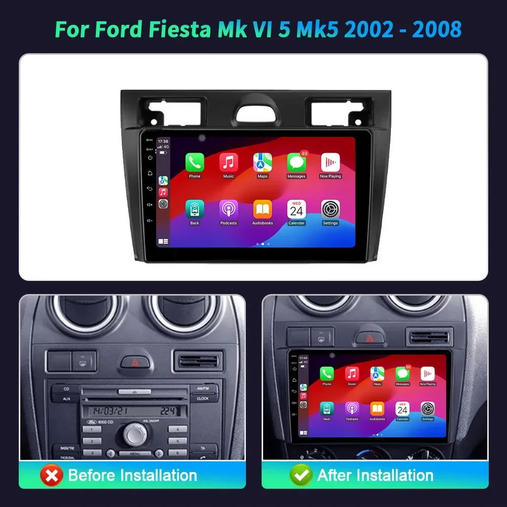 Car Radio Multimedia For Ford Fiesta Mk Vl 5 MK5 2002-2008 Android 14 Navigation 4G Bluetooth WIFI Carplay Touch Screen Stereo