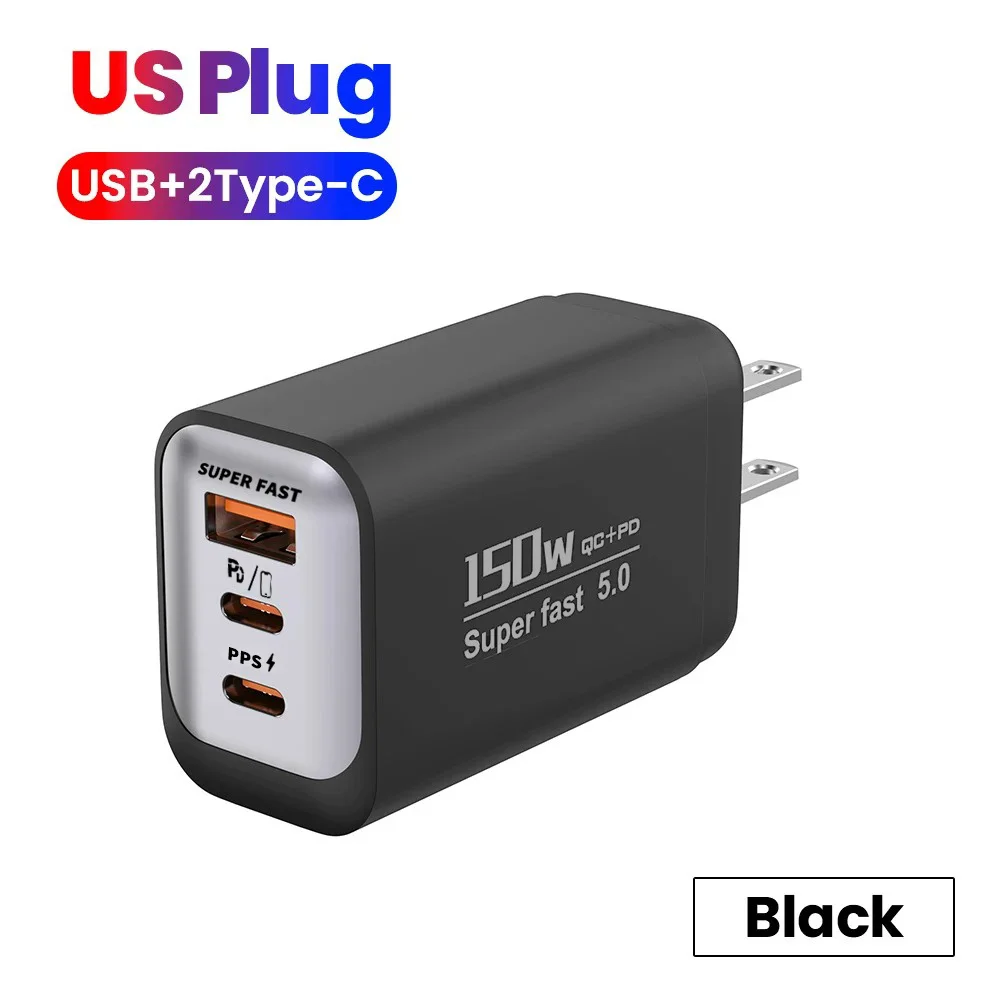USB Type C 150 W Oplader USB QC3.0 Snel opladen Mobiele telefoon oplader Reisadapter voor iPhone 17 Samsung Xiaomi EU/UK/US-stekker