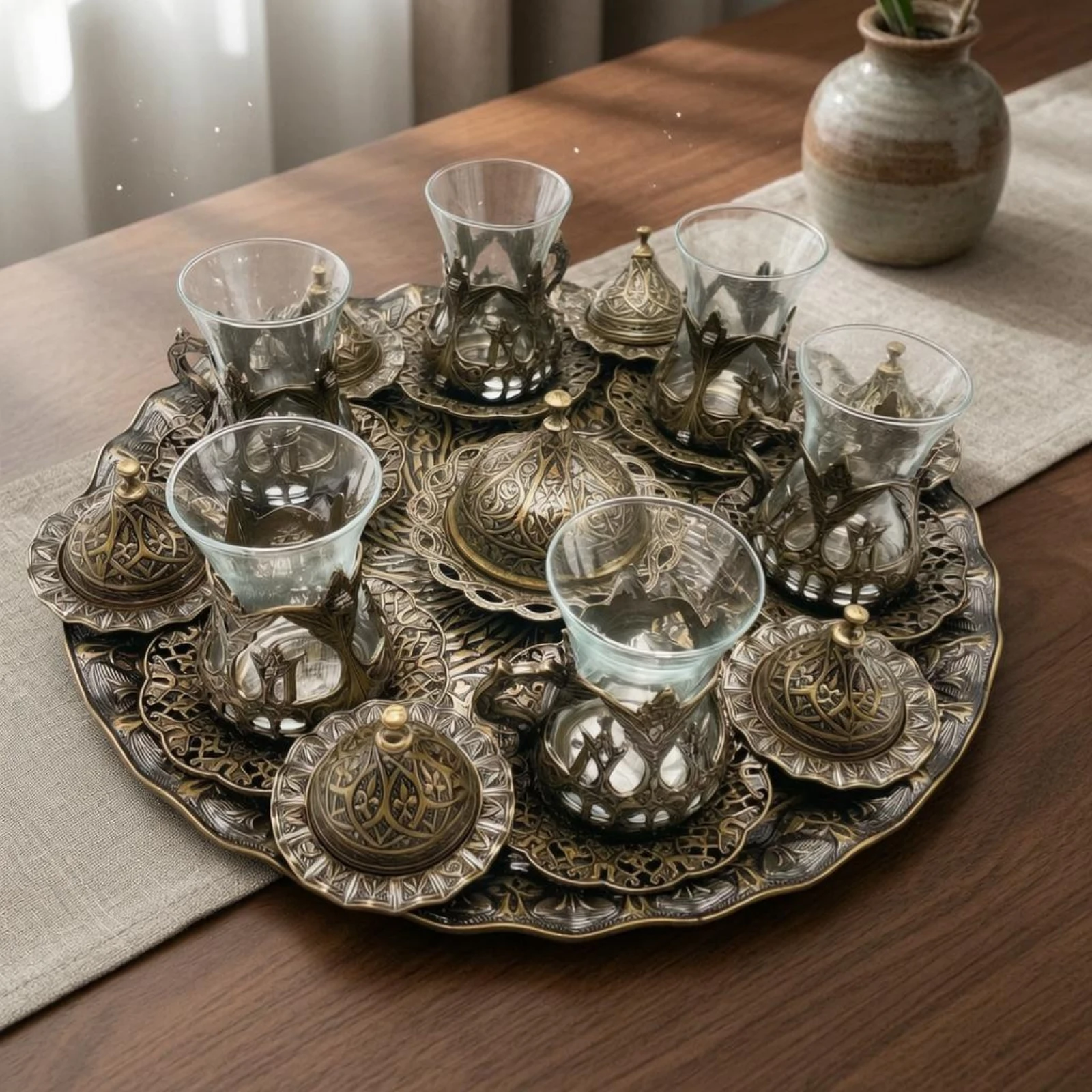 Turkish Tea Cup Set Filigree Lidded Tea Cup Set Embossed