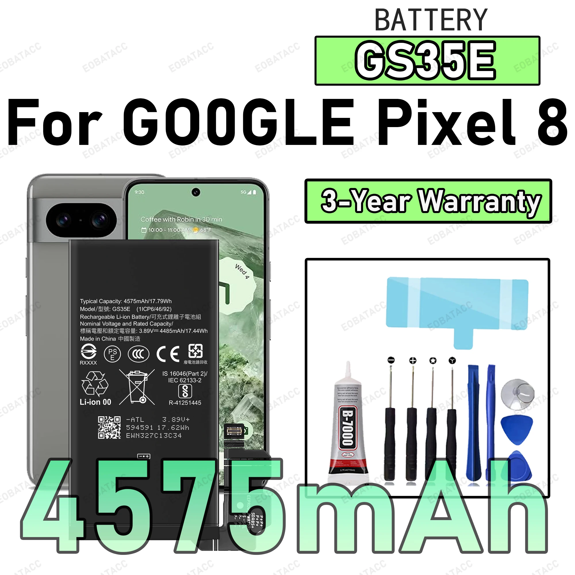 

100% New Zero Cycle GS35E Battery For GOOGLE Pixel 8 Phone Replacement Bateria +Free Tools