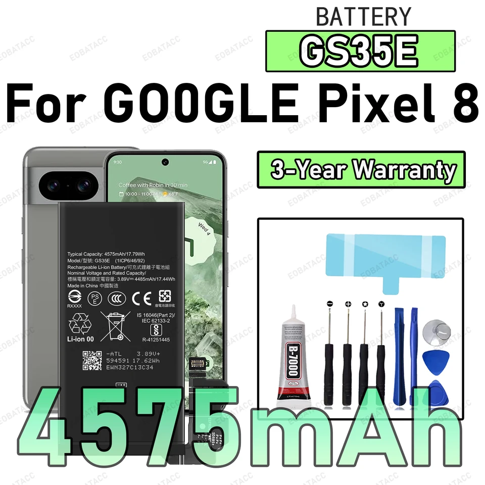 Batería nueva 100% cero ciclos GS35E para Google Pixel 8, repuesto para teléfono + herramientas gratis