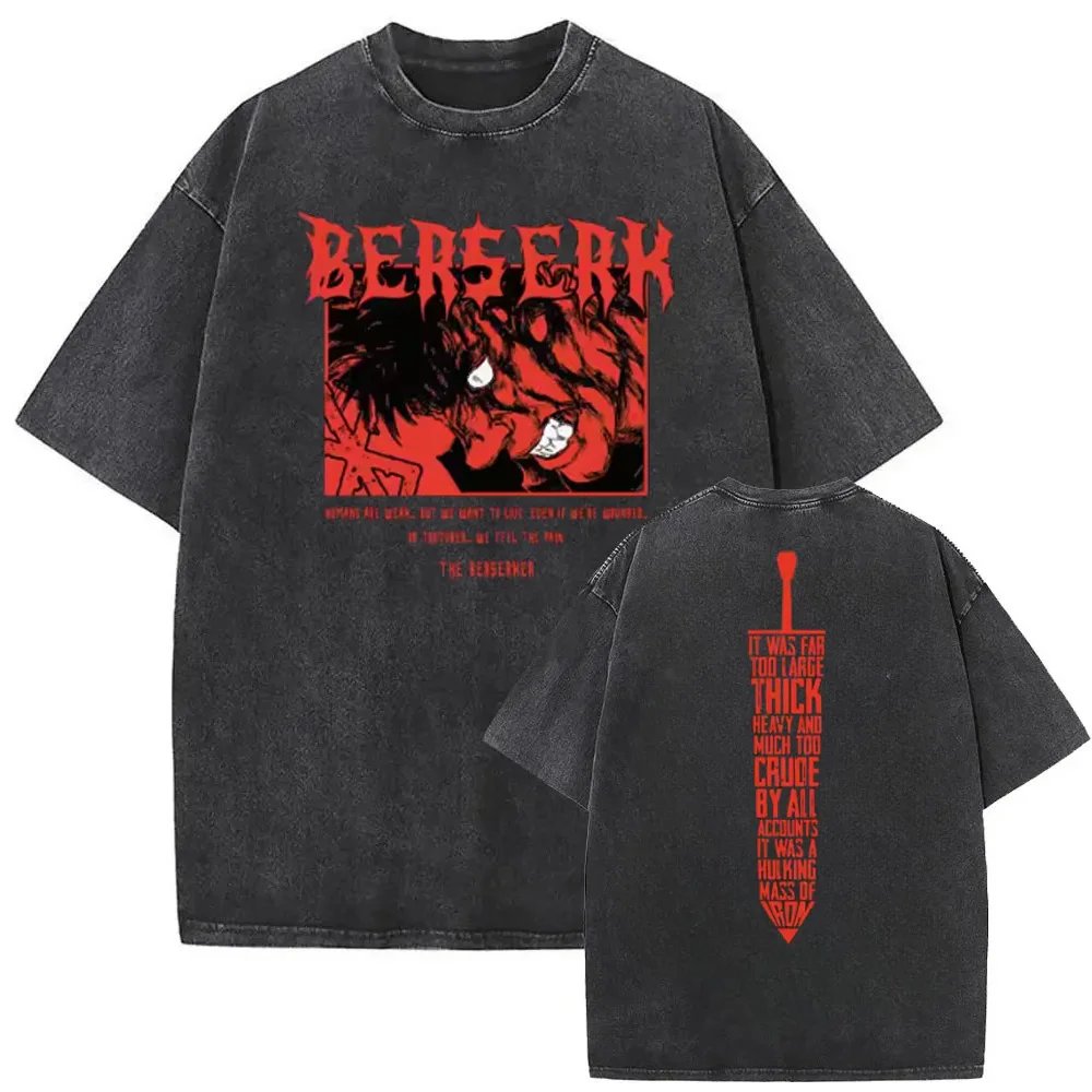 Anime Berserk Guts Washed Harajuku  Retro Manga Gatsu Griffith Zodd Short Sleeves T Shirts Unisex Cotton Oversized T-Shirt view 3