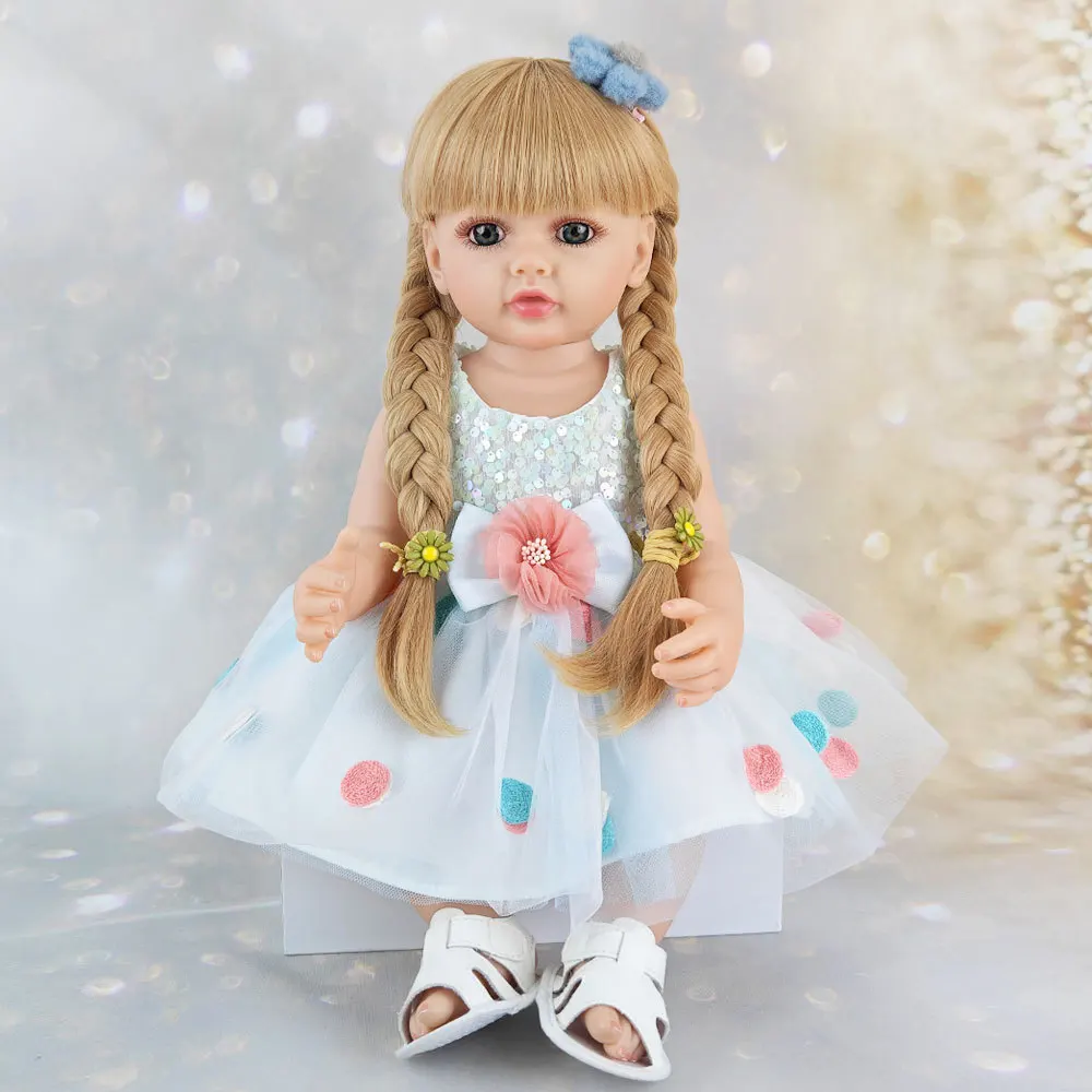 

Golden Hair 55cm 22inch Reborn Doll Sticked Long Hair Vinyl lifelike Baby Dolls DIY Doll Accessory Christmas and New Year Gift