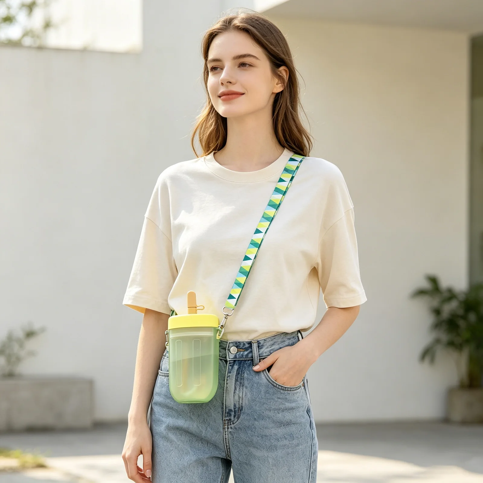 Students Adults Plastic Fashionable Creative 3D Ice Sucker Straw Leak-proof And Drop-resistant Water Cup with Shoulder Strap