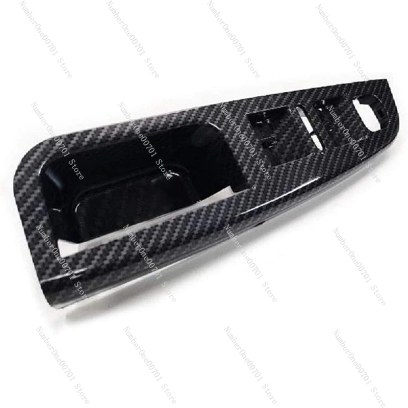 

4X Side Grab Handle Carbon Fiber Door Window Switch Control Panel Cover Trims Frame