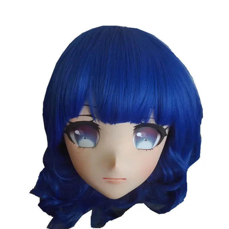 (Rabbit 77) Resin Cross Dressing Pretty Girl Head BID Doll Mask Japanese Anime Kigurumi Mask Cosplay with Wig