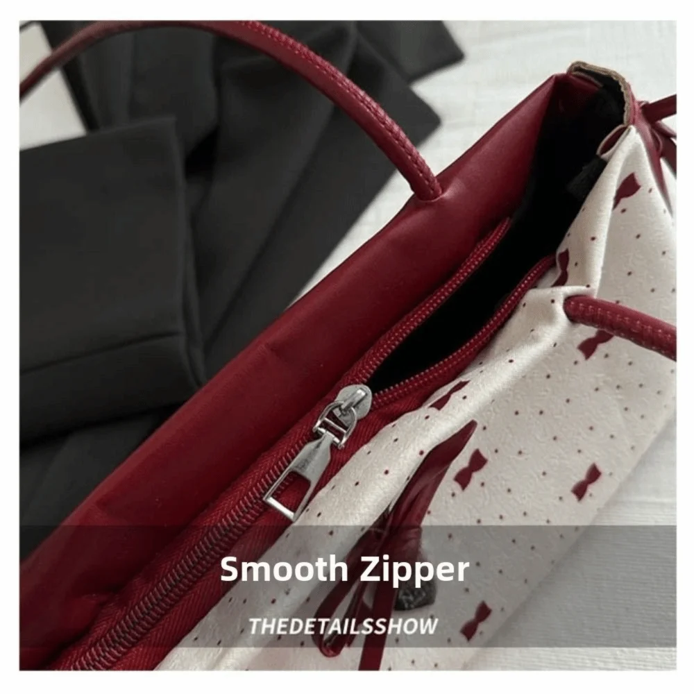 Elegante Damenhandtasche mit koreanischer Schleifendekoration, Nischenstil, PU-Material, quadratische Tasche, Reißverschluss, Unterarmtasche, für den Alltag. – Detail 3