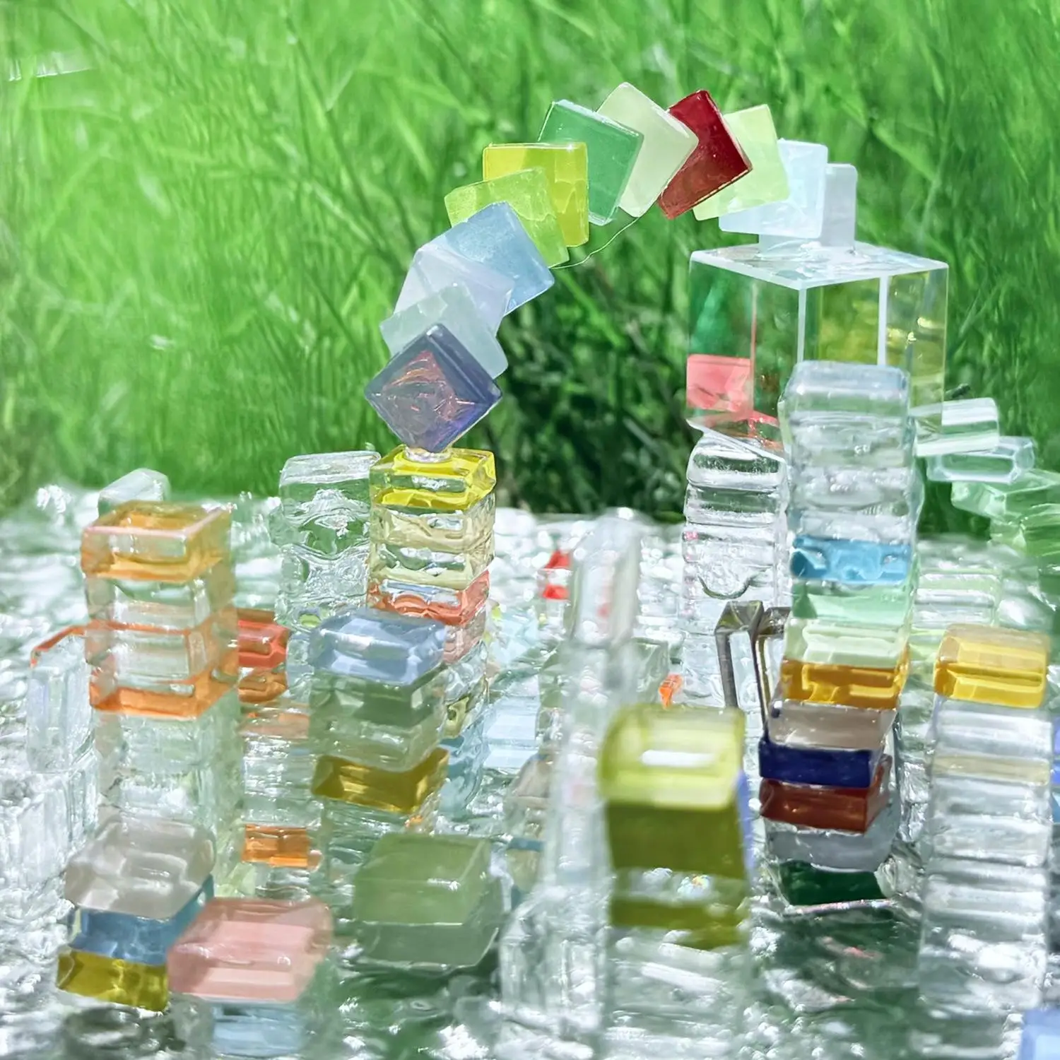 200g Transparent And Translucent Crystal Glass Mosaic Pieces. Handmade DIY Decorative Art Materials In Small Square Shapes.