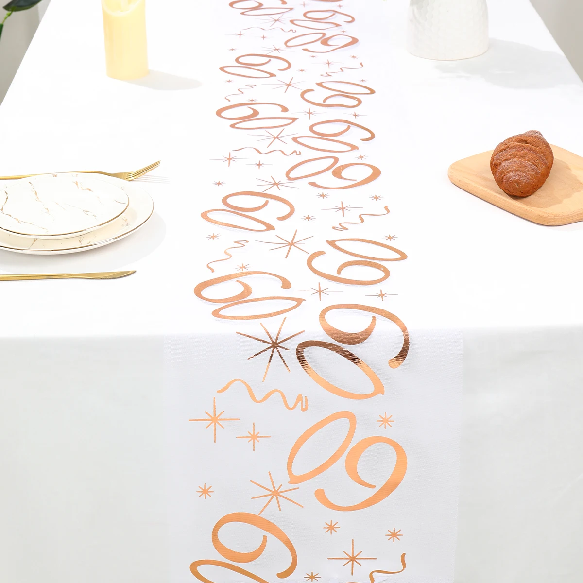 Rose Gold Birthday Party Decorations 50th 60th Birthday Table Runner Table Cover for Home Birthday Celebration Party Supplies