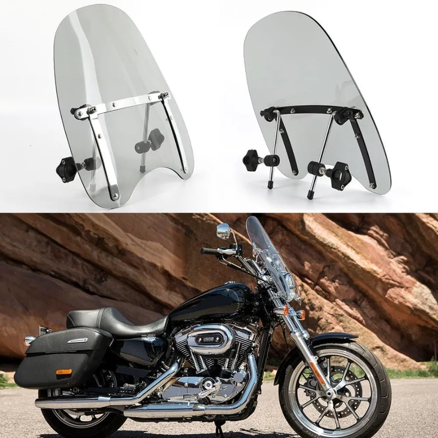 

DREAMIZER Smoke Black Wave Windshield 18x16 Motorcycle Windscreen Universal PC Wind Deflector for 1 or 7/8 Handle Bars Motorcyc