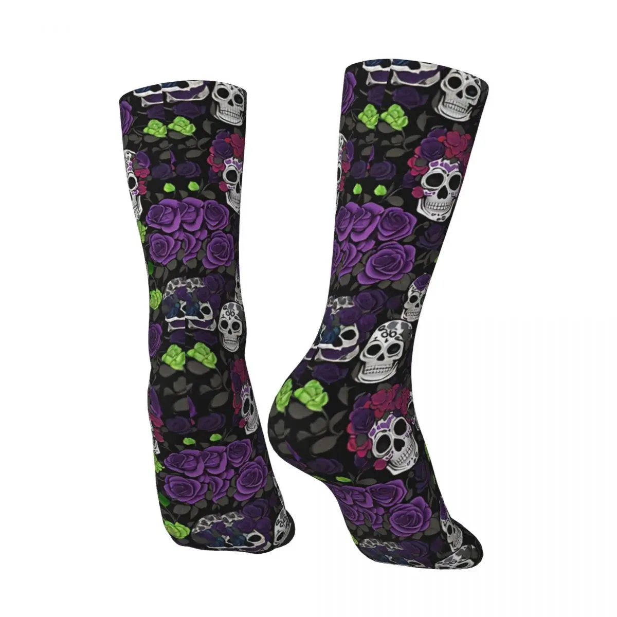 Calzini con motivo a teschio di zucchero con ossa rivestite di zucchero calzino per uomo Vintage Halloween Skull Quality Pattern Crew Sock Casual