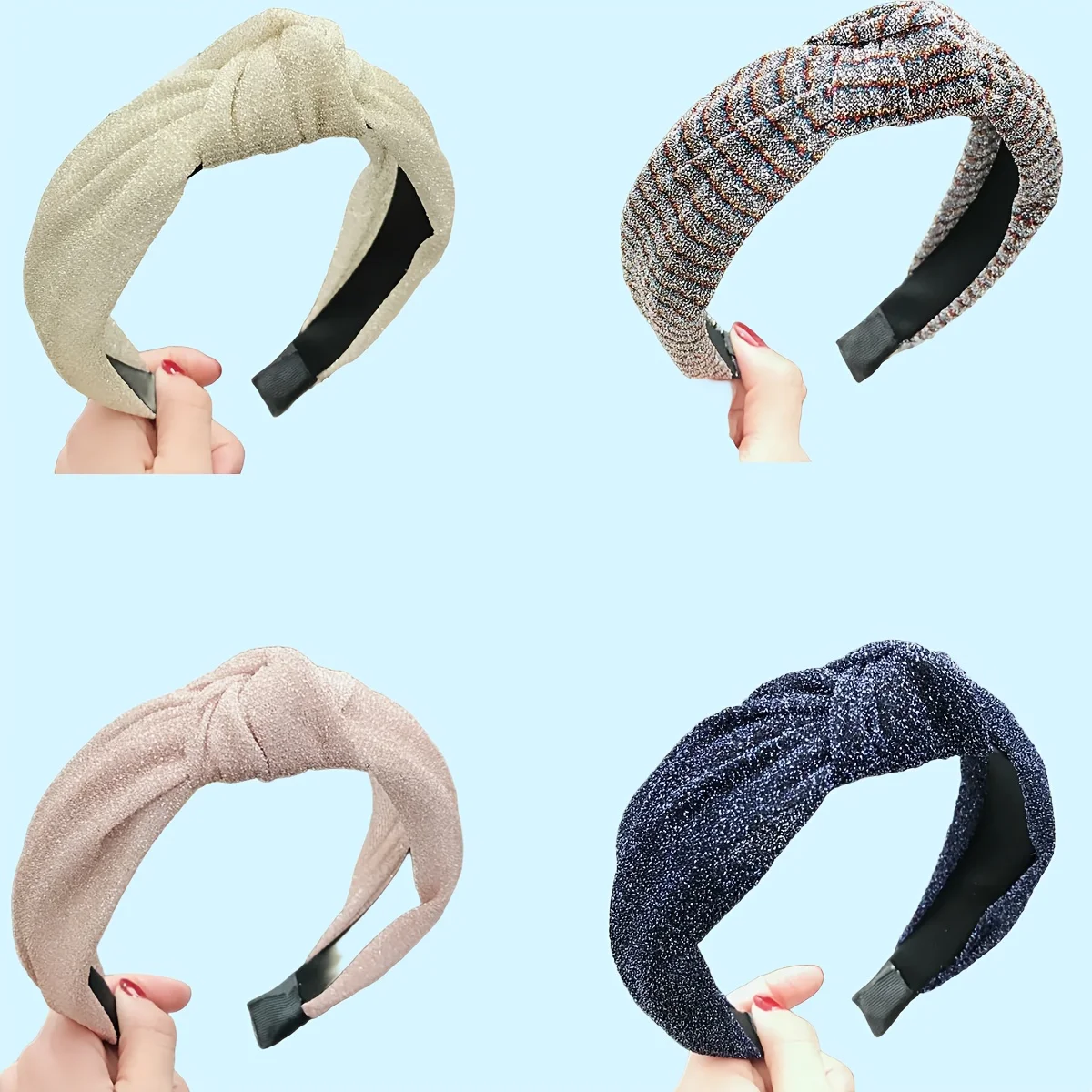 

1PC Fabric Knot Solid Glitter Handmade Twist Hairbands Ladies Makeup Hair Hoops Wide Headbands Hair Accessories for Women Girls