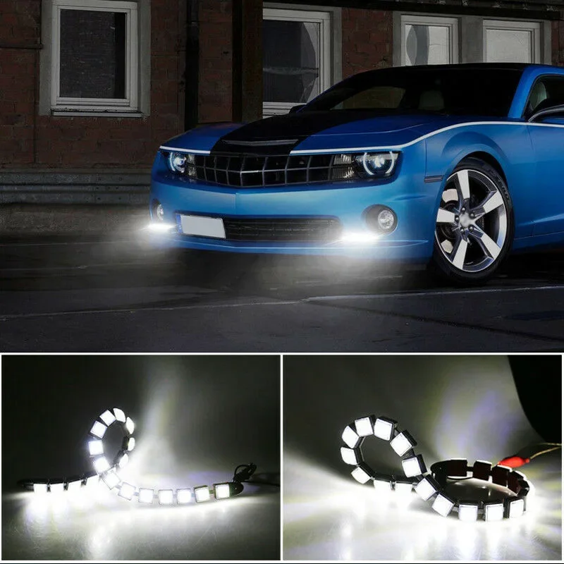 2pcs Car Flexible 9-LED Light Bar Waterproof Daytime Running White Fog Lamp For 12V Vehicles Lighting Accessories