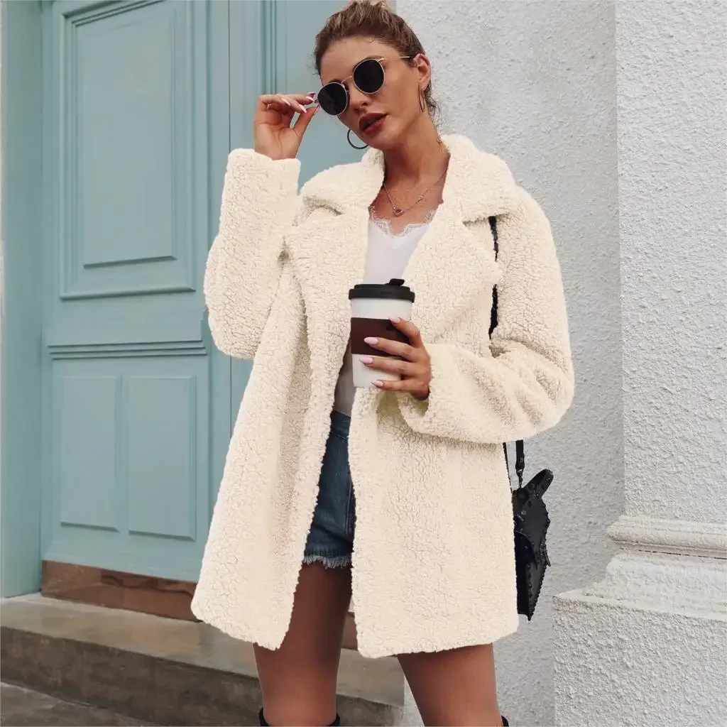 Faux Fur Coat Fleece Sweatshirts Cardigan 2021 Female Autumn Winter Coat Women Overcoat Plush Jacket Mujer Chaqueta Mujer