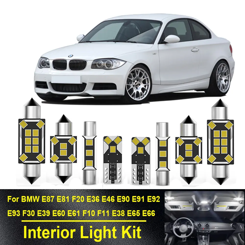 

For BMW 328i E87 E81 F20 E36 E46 E90 E91 E92 E93 F30 E39 E60 E61 F10 F11 E38 E65 E66 Car Interior LED Light Kit Canbus Auto Part
