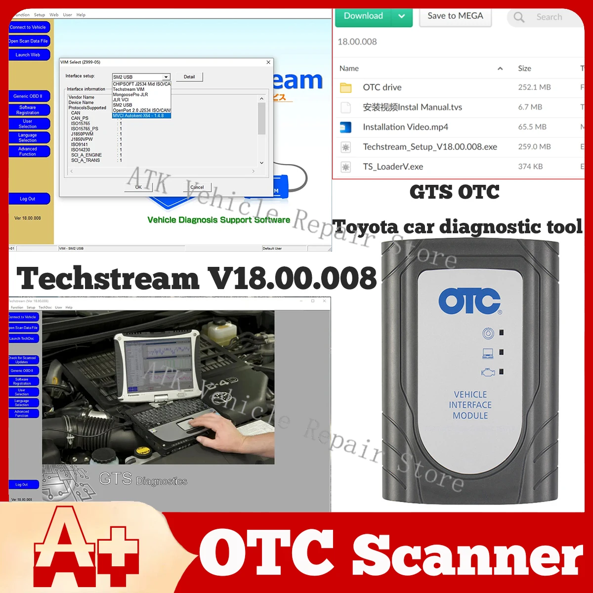 GTS TIS3 OTC Scanner 18.00.008 To-yo-ta fault detection instrument dedicated PC diagnostic software vehicle interface module VIM