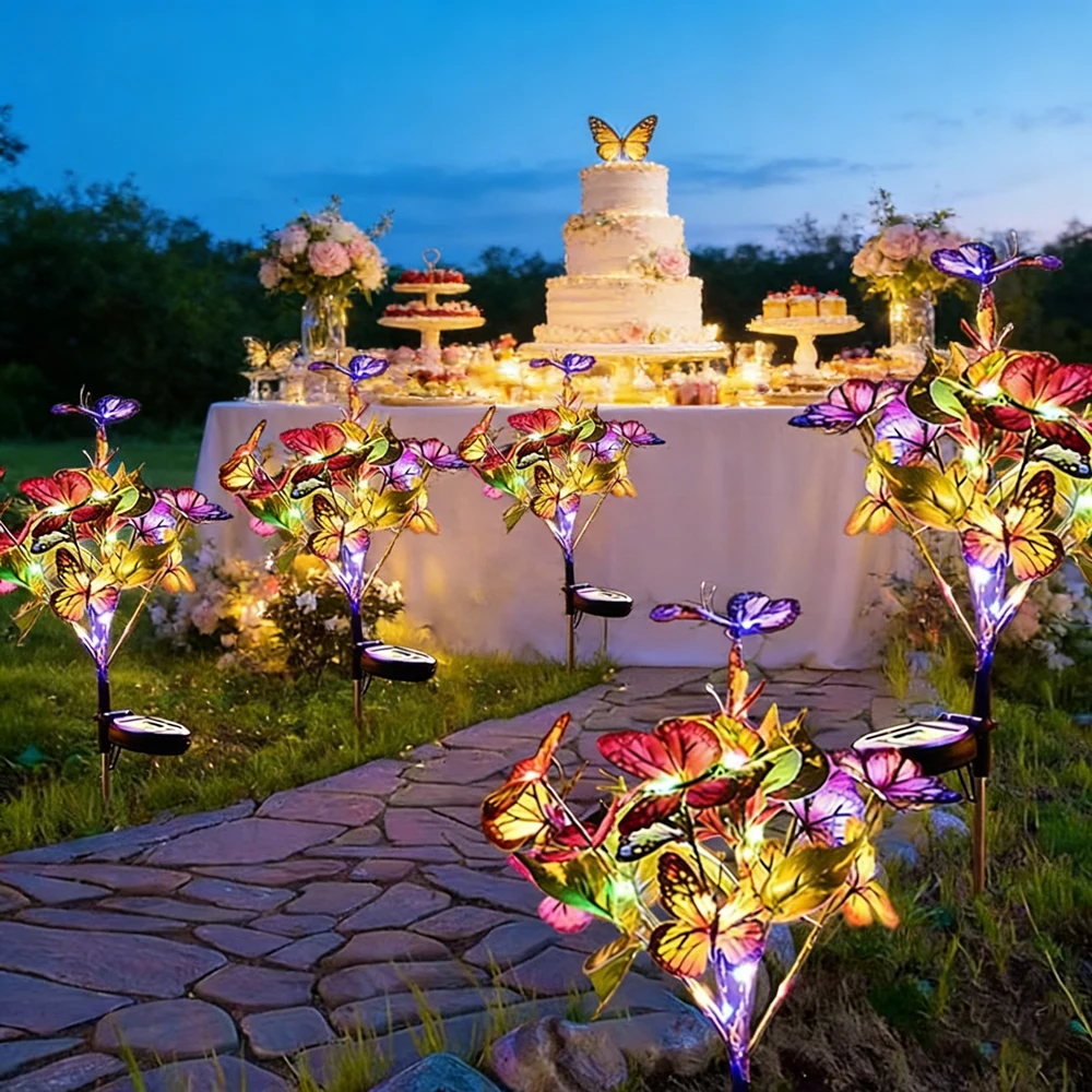 

Festival Solar Outdoor Lights Butterfly Flower Garden Fairy Lights Wedding Birthday Decorations Lawn Lamp Yard Path Ornament