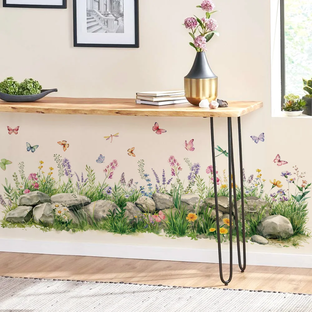 الحجارة والزهور المائية ملصقات الحائط فراشة الحضانة الفينيل جدار الفن الشارات لغرفة المعيشة غرفة نوم غرفة الاطفال ديكور المنزل #5