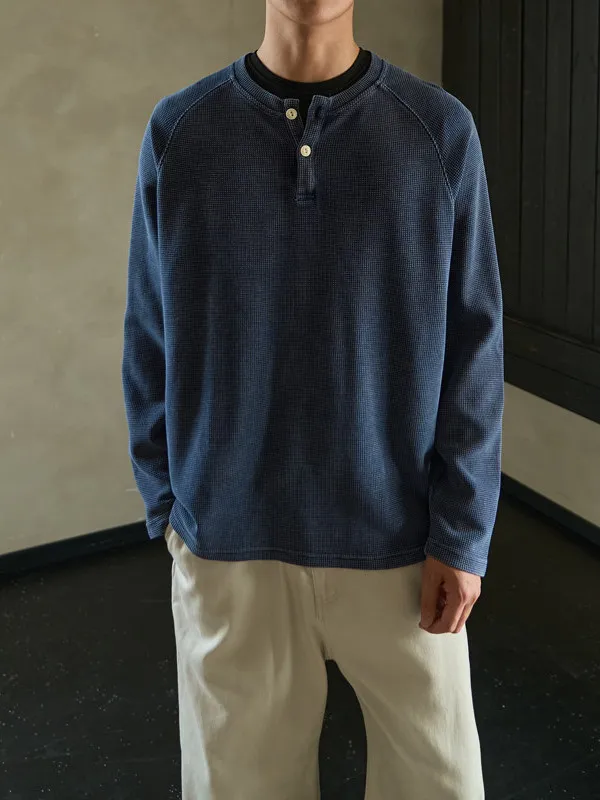 

Мужская футболка большого размера в стиле ретро, мягкая, с длинным рукавом, с воротником хенли, для весны и осени, базовая, для ношения под одеждой